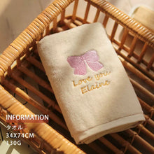 画像をギャラリービューアに読み込む, オーダーメイド 名入れタオル 文字刺繍入りフェイスタオル コットン ハート リボン