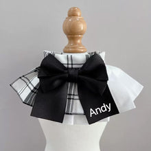 画像をギャラリービューアに読み込む, オーダーメイド|名前入り 刺繡|ペット首輪|猫 犬|蝶結び 格子|スタイ首輪 かわいい