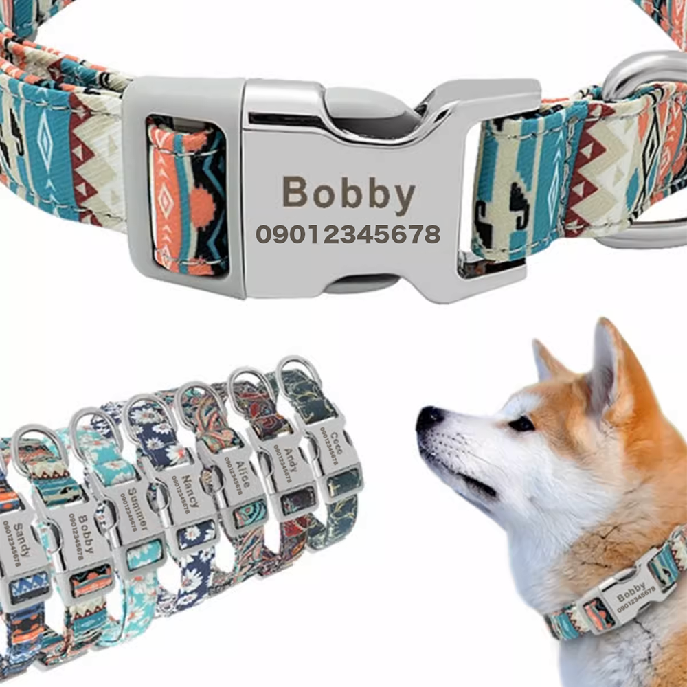 迷子札 犬 首輪 名前入り 革 バックル式 スターソフトレザーID カラー