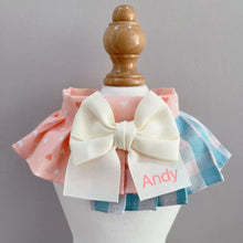 画像をギャラリービューアに読み込む, オーダーメイド|名前入り 刺繡|ペット首輪|猫 犬|蝶結び 格子|スタイ首輪 かわいい