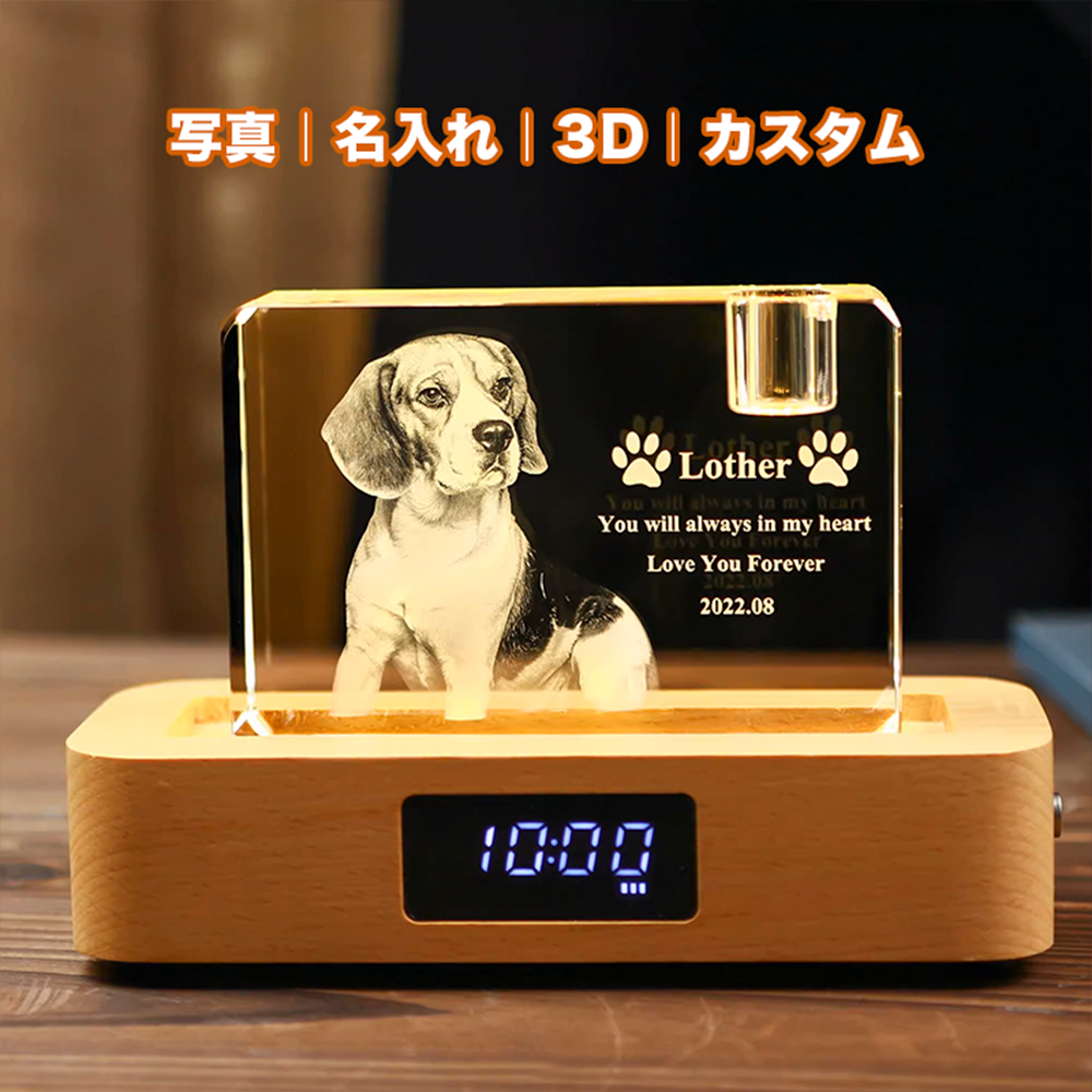 オーダーメイド】名入れ写真入り水晶 クリスタル3D彫刻 ｜ペットの写真