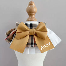 画像をギャラリービューアに読み込む, オーダーメイド|名前入り 刺繡|ペット首輪|猫 犬|蝶結び 格子|スタイ首輪 かわいい
