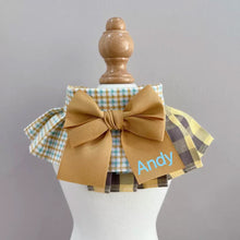 画像をギャラリービューアに読み込む, オーダーメイド|名前入り 刺繡|ペット首輪|猫 犬|蝶結び 格子|スタイ首輪 かわいい