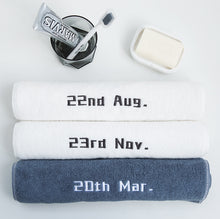 画像をギャラリービューアに読み込む, オーダーメイド 日付刺繍入りタオル コットン 無地
