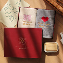 画像をギャラリービューアに読み込む, オーダーメイド 名入れタオル 文字刺繍入りフェイスタオル コットン ハート リボン