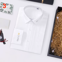 画像をギャラリービューアに読み込む, 【オーダーメード】刺繡入りワイシャツ 名入れ長袖|就職活動 無地 紳士用|オリジナル おしゃれ 純綿|男性 プレゼント 贈り物