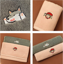 画像をギャラリービューアに読み込む, オーダーメイド 名入れタオル 刺繍入りフェイスタオル 赤ずきんと狼イラスト かわいい 柔らかい