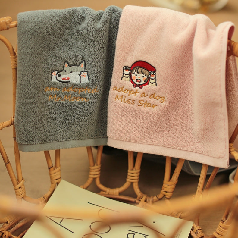 オーダーメイド 名入れタオル 刺繍入りフェイスタオル 赤ずきんと狼
