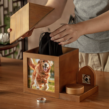 画像をギャラリービューアに読み込む, ペット用骨壷|記念品|木材|写真入り|墓石