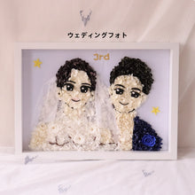 画像をギャラリービューアに読み込む, オーダーメイド 紫陽花プリザーブドフラワー フォトフレーム 写真立て 壁掛け 似顔絵 結婚祝い プレゼント