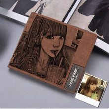 画像をギャラリービューアに読み込む, 写真彫刻 カスタム 二つ折り財布 メンズ 合皮 レザーウォレット クリスマスプレゼント