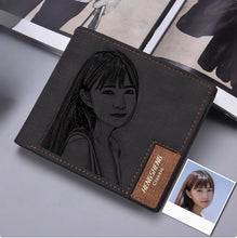 画像をギャラリービューアに読み込む, 写真彫刻 カスタム 二つ折り財布 メンズ 合皮 レザーウォレット クリスマスプレゼント