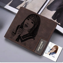 画像をギャラリービューアに読み込む, 写真彫刻 カスタム 二つ折り財布 メンズ 合皮 レザーウォレット クリスマスプレゼント