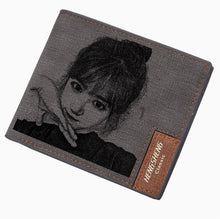 画像をギャラリービューアに読み込む, 写真彫刻 カスタム 二つ折り財布 メンズ 合皮 レザーウォレット クリスマスプレゼント