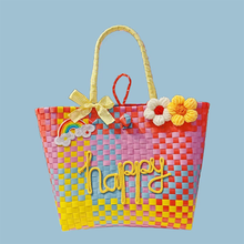 画像をギャラリービューアに読み込む, オーダーメード|名入れショルダーバッグ ハンドバッグ|虹色 多彩 可愛い 大容量|編物 家用|少女 プレゼント