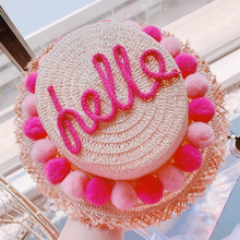 画像をギャラリービューアに読み込む, 子供/大人用のストローハット 手作り ピンク 編みかごバッグ 親子旅行の必需品 おしゃれ
