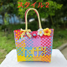 画像をギャラリービューアに読み込む, オーダーメード|名入れショルダーバッグ ハンドバッグ|虹色 多彩 可愛い 大容量|編物 家用|少女 プレゼント