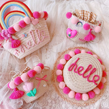 画像をギャラリービューアに読み込む, 子供/大人用のストローハット 手作り ピンク 編みかごバッグ 親子旅行の必需品 おしゃれ