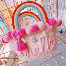 画像をギャラリービューアに読み込む, 子供/大人用のストローハット 手作り ピンク 編みかごバッグ 親子旅行の必需品 おしゃれ