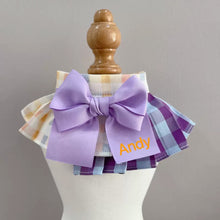 画像をギャラリービューアに読み込む, オーダーメイド|名前入り 刺繡|ペット首輪|猫 犬|蝶結び 格子|スタイ首輪 かわいい