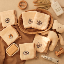 画像をギャラリービューアに読み込む, 【カスタマイズ可能】 アイコン お名前刺繍いりハンカチ ハンドタオル|ガーゼ 柔らかい 十二支 プレゼント 名入れ 大人気出産祝い