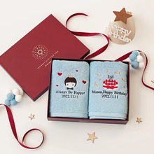 画像をギャラリービューアに読み込む, お名前・誕生日刺繍いりハンカチ・タオル 出産祝い