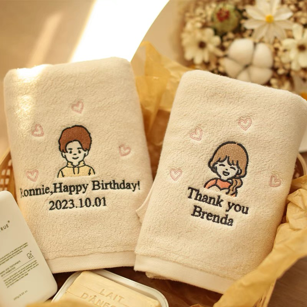 カスタマイズ可能】イラスト お名前刺繍入りハンカチ 綿 ハンドタオル