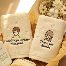 画像をギャラリービューアに読み込む, イラスト お名前刺繍入りハンカチ 綿 ハンドタオル 1枚 かわいい 高級 おしゃれ 吸水 メンズ レディース 子供 大人