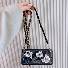 画像をギャラリービューアに読み込む, iPhoneケース ショルダーストラップ付き 花 ハンドストラップ 高級感 大人気 白黒