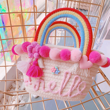 画像をギャラリービューアに読み込む, 子供/大人用のストローハット 手作り ピンク 編みかごバッグ 親子旅行の必需品 おしゃれ