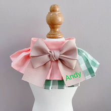 画像をギャラリービューアに読み込む, オーダーメイド|名前入り 刺繡|ペット首輪|猫 犬|蝶結び 格子|スタイ首輪 かわいい