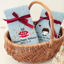 画像をギャラリービューアに読み込む, お名前・誕生日刺繍いりハンカチ・タオル 出産祝い