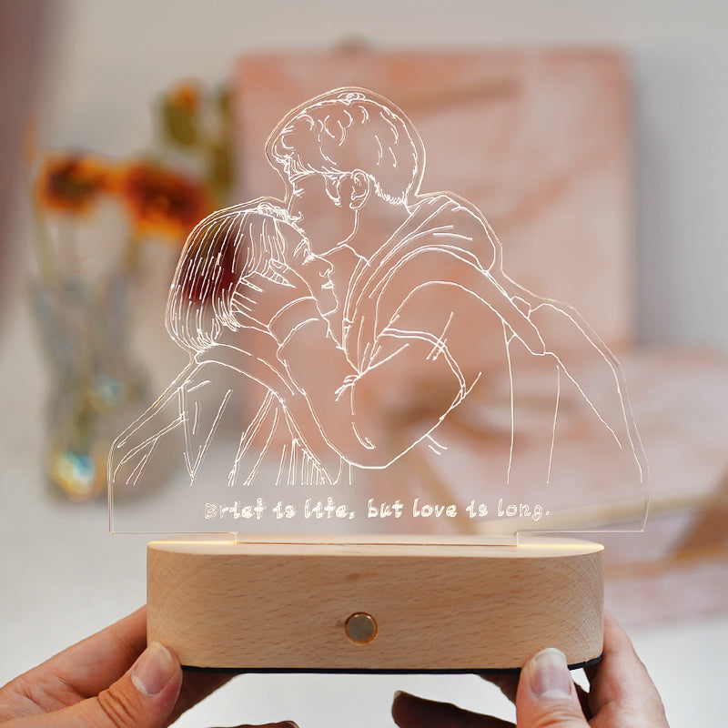 オーダーメイド 写真で手描き 似顔絵 LEDナイトライト 名入れ可能 結婚