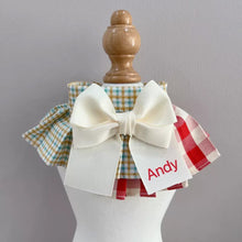 画像をギャラリービューアに読み込む, オーダーメイド|名前入り 刺繡|ペット首輪|猫 犬|蝶結び 格子|スタイ首輪 かわいい