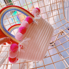 画像をギャラリービューアに読み込む, 子供/大人用のストローハット 手作り ピンク 編みかごバッグ 親子旅行の必需品 おしゃれ