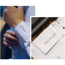 画像をギャラリービューアに読み込む, 刺繡入りワイシャツ 名入れ長袖|就職活動 無地 紳士用|オリジナル おしゃれ 純綿|男性 プレゼント 贈り物