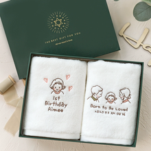 画像をギャラリービューアに読み込む, 赤ちゃんの誕生日 名前を刺繍できるハンドタオル