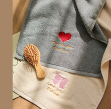 画像をギャラリービューアに読み込む, オーダーメイド 名入れタオル 文字刺繍入りフェイスタオル コットン ハート リボン