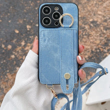 画像をギャラリービューアに読み込む, iPhoneケース iPhone16 ショルダーストラップ付き カード収納付き デニム 上品 おしゃれ