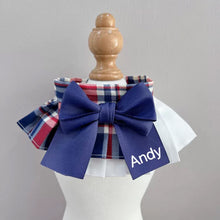 画像をギャラリービューアに読み込む, オーダーメイド|名前入り 刺繡|ペット首輪|猫 犬|蝶結び 格子|スタイ首輪 かわいい