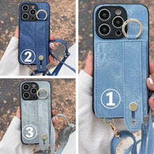 画像をギャラリービューアに読み込む, iPhoneケース iPhone16 ショルダーストラップ付き カード収納付き デニム 上品 おしゃれ