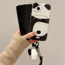 画像をギャラリービューアに読み込む, iPhoneケース ストラップ付き カード収納 スマホケース もふもふ パンダ かわいい