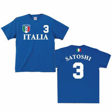 画像をギャラリービューアに読み込む, 【オーダーメイド】名前入り イタリアサッカーユニフォームTシャツ イタリア代表 アズーリ アッズーリ Azzurri カテナチオ レプリカ 背番号&名入れ 家族Tシャツ☆ファミリーデザイン 背ネーム マーキング