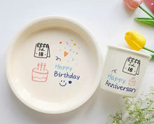 画像をギャラリービューアに読み込む, オーダーメイド 日付入り誕生日祝いお皿 食器 ケーキ皿 パンプレート 陶磁器