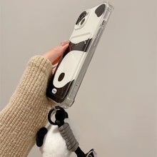 画像をギャラリービューアに読み込む, iPhoneケース ストラップ付き カード収納 スマホケース もふもふ パンダ かわいい