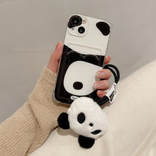 画像をギャラリービューアに読み込む, iPhoneケース ストラップ付き カード収納 スマホケース もふもふ パンダ かわいい