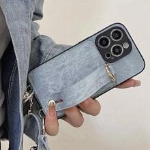 画像をギャラリービューアに読み込む, iPhoneケース iPhone16 ショルダーストラップ付き カード収納付き デニム 上品 おしゃれ