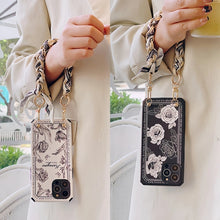 画像をギャラリービューアに読み込む, iPhoneケース ショルダーストラップ付き 花 ハンドストラップ 高級感 大人気 白黒