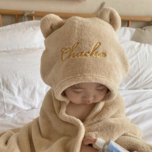画像をギャラリービューアに読み込む, 【名入れ】オーダーメイドバスタオル フード付き ベビータオル かわいいくまちゃん 出産祝い