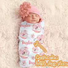 画像をギャラリービューアに読み込む, お名前入りブランケット | 出産祝いの贈り物 |   名入れギフトー【  ピンクの花】